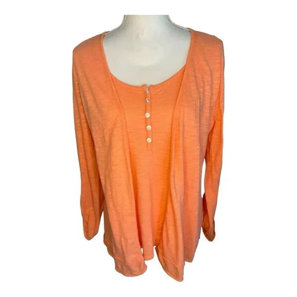 Style&co peach layered 2-in-1 shirt and‎ cardigan set size medium